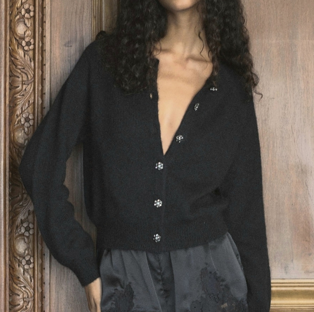 NWT DOEN Petra Crystal Cardigan Black XS